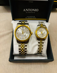 Two Hearts, One Time – Elegant Gold & Silver Couple Watches