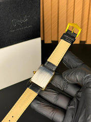 Old Money Watch  Tank Plain Dial Watch - Leather Straps Black-